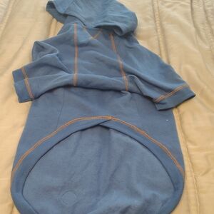 Cozy Blue Dog Hoodie with Orange Stitching